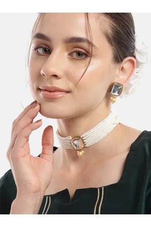 Anouk Women Gold-Plated Kundan & Pearl Studded Choker Necklace with Earrings