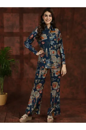 Claura Printed Shirt Collar Tunic With Trousers Co-Ords