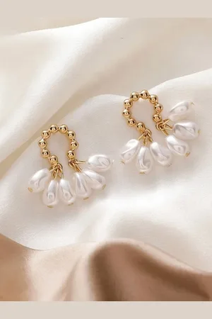 ISHKAARA Gold-Plated Artificial Beads Contemporary Gathered Drop Earrings