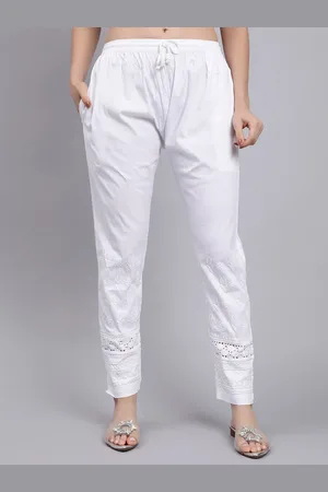Seva Chikan Women Floral Lucknowi Chikankari Embroidered Trousers
