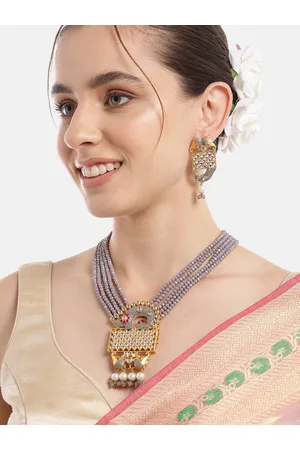 Anouk Women Gold-Plated Kundan & Pearl Studded Layered Necklace with Earrings