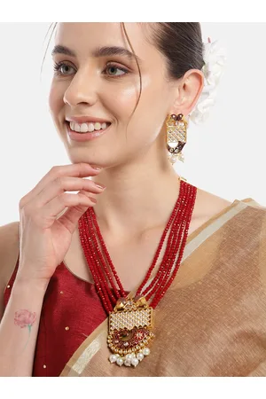 Anouk Women Gold-Plated Kundan & Pearl Studded Layered Necklace with Earrings