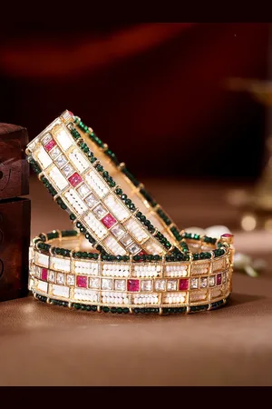 Rubans Set Of 2 24k Gold-Plated Kundan-Studded Bangles