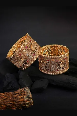 Adwitiya Collection Set Of 2 Gold Plated Stone Studded Bangles