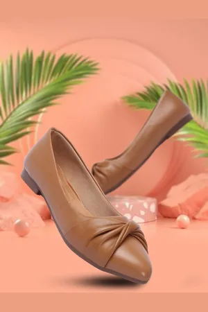 DressBerry Beige Twisted Detail Pointed Toe Ballerinas