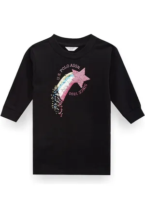 Ralph Lauren Girls Graphic Printed Round Neck Cotton T-shirt Dress