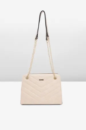 Fastrack Women Solid Shoulder Bag with Dual Gold Chain Straps and Zipper Compartment