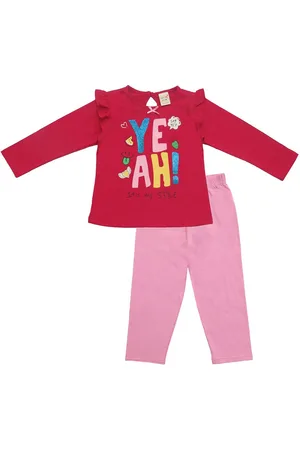 Clothe Funn Girls Typography Printed Pure Cotton T-shirt With Trousers