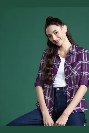 DressBerry Checked Roll-Up Sleeves Casual Shirt
