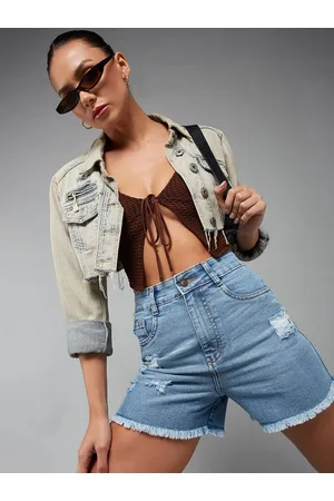 Miss Chase Women Mid-Rise Ripped Denim Shorts
