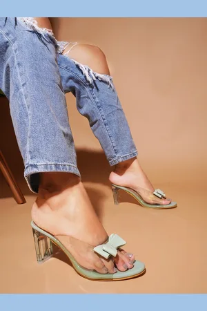 JM Looks Open Toe Bow Detail Block Heel Mules