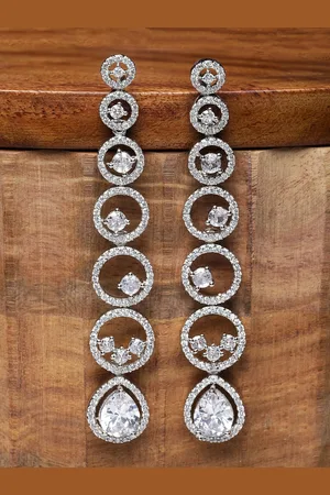 Kennice Rhodium-Plated AD Studded Circular Drop Earrings