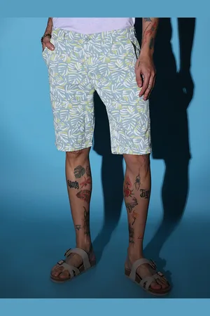 The Indian Garage Co Men Green Floral Printed Slim Fit Outdoor Shorts