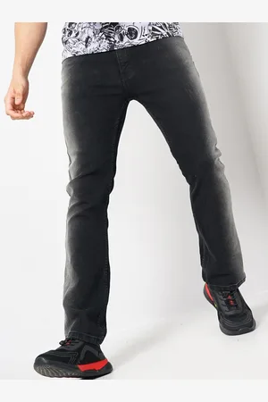 The Indian Garage Co Men Black Bootcut Clean Look Heavy Fade Stretchable Jeans