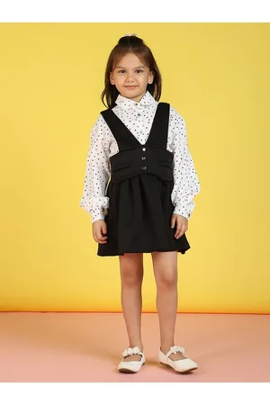 Nauti Nati Girls V-Neck Gathered Pinafore Dress With Shirt