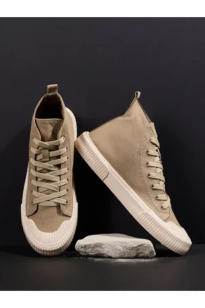 Styli Beige Hi-Top Canvas Lace Up Sneakers