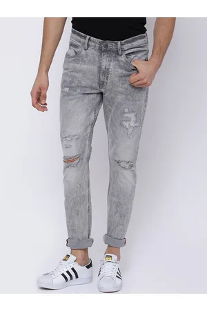 LocoMotive Men Grey Skinny Fit Mid-Rise Slash Knee Stretchable Jeans