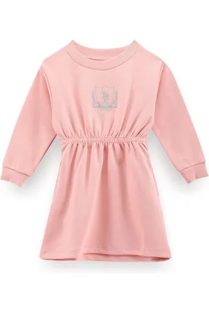 Ralph Lauren Girls Brand Logo Round Neck Long Sleeve Cotton Fit & Flare Dress