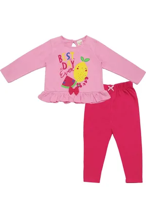 Clothe Funn Girls Printed Ruffles Pure Cotton Top with Pyjamas