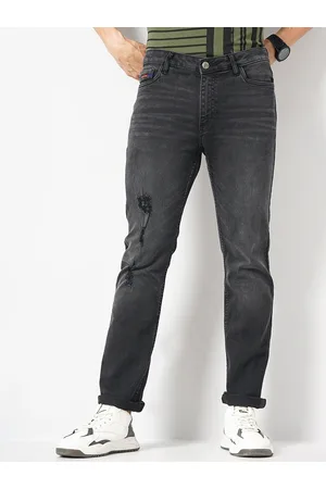 The Indian Garage Co Men Black Mid-Rise Bootcut Low Distress Heavy Fade Stretchable Jeans