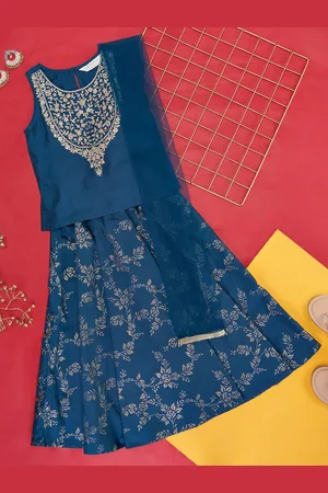 Pantaloons Girls Embroidered Ready to Wear Lehenga & Blouse With Dupatta