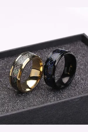 Yellow Chimes Men Set Of 2 Dragon Celtic Inlay Polish Finish Titanium Finger Rings