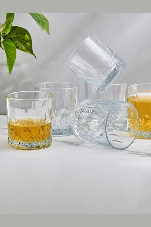 Home Centre Mizu 6 Pcs Transparent Double Old Fashioned Whisky Glasses - 300 ML Each
