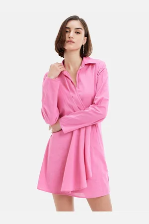 Kazo Shirt Collar Ruffles Wrap Mini Dress