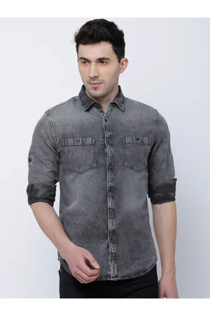 Buy LOCOMOTIVE Men Black & Grey Slim Fit Checked Casual Shirt - Shirts for  Men 10341699 | Myntra