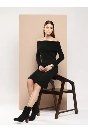 Chemistry Self Design Off-Shoulder Acrylic Sweater Dress