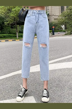 LULU & SKY Women Slash Knee Straight Fit Slash Knee Stretchable Jeans