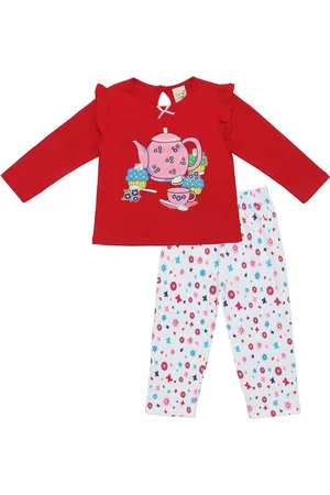Clothe Funn Girls Printed Pure Cotton Top with Pyjamas