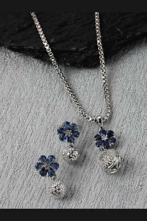 Kennice Rhodium-Plated Cubic Zirconia Studded Necklace with Earrings Set