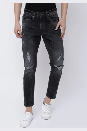 LocoMotive Men Grey Tapered Fit Mid-Rise Slash Knee Stretchable Jeans