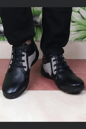 Red Chief Men Black Solid Leather Mid-Top Derbys
