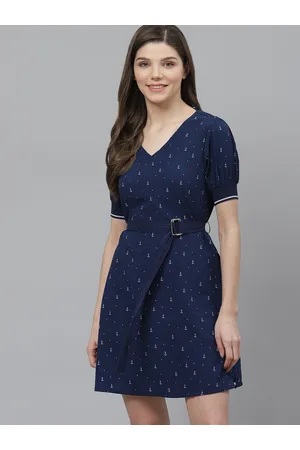 Mast & Harbour Women Navy Blue & White Printed A-Line Dress