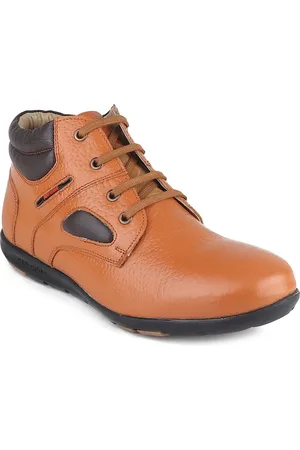 Red Chief Men Tan Solid Leather Mid-Top Sneakers