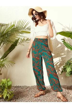 Berrylush Women Floral Printed Relaxed Straight Leg High-Rise Trousers