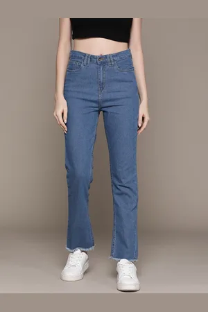 Roadster The Lifestyle Co. Women Frayed Hem Straight Fit High-Rise Stretchable Jeans