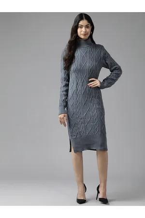 Cayman Cable Knit High Neck Acrylic Bodycon Dress
