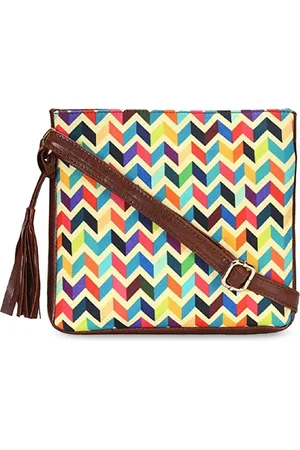 Sangria Geometric Printed Tasselled Structured Sling Bag