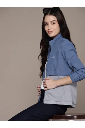Nautica Women Blue Grey Colourblocked Tailored Jacket