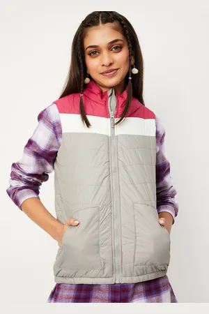 Max Collection Girls Colourblocked Mock Collar Longline Padded Jacket