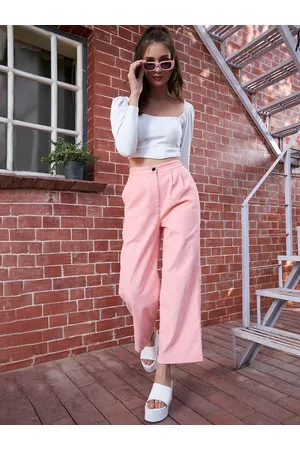 Berrylush Women Relaxed Straight Leg Fit High-Rise Pure Cotton Parallel Trousers