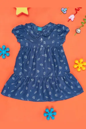Pantaloons Girls Floral Printed Cap Sleeve Pure Cotton Fit and Flare Dress