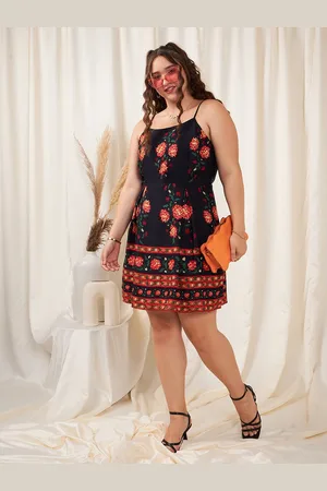 Berrylush Plus Size Floral Printed Shoulder Strap A-Line Dress