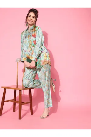 Indo Era Women Printed Shirt with Trousers Co-Ords