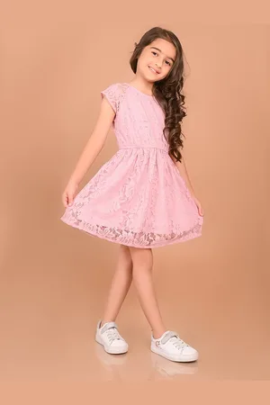 LilPicks Girls Floral Self Design Mesh Fit & Flare Dress