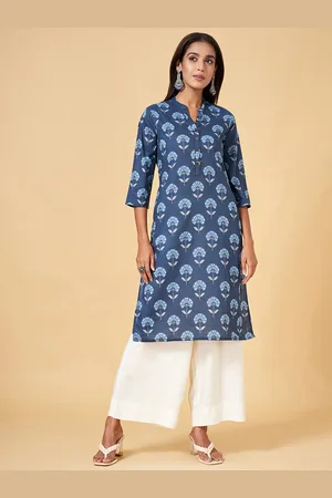 Pantaloons Floral Printed Mandarin Collar Cotton Straight Kurta