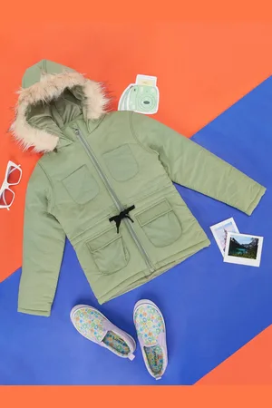 Pantaloons Girls Hooded Faux Fur Trim Bomber Jacket